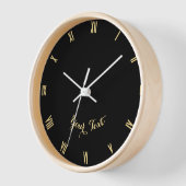 ブラックモダン金ゴールドモノグラムホームオフィスデコールウッド 壁時計 (傾斜)