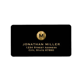 ブラックモダン金ゴールドモノグラム差出人住所 ラベル