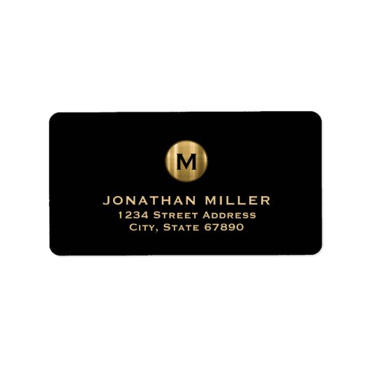ブラックモダン金ゴールドモノグラム差出人住所 ラベル (正面)