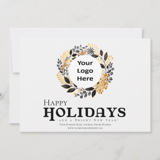 ブラックモダン金ゴールドリースクリスマスハ企業のピー シーズンカード (正面)