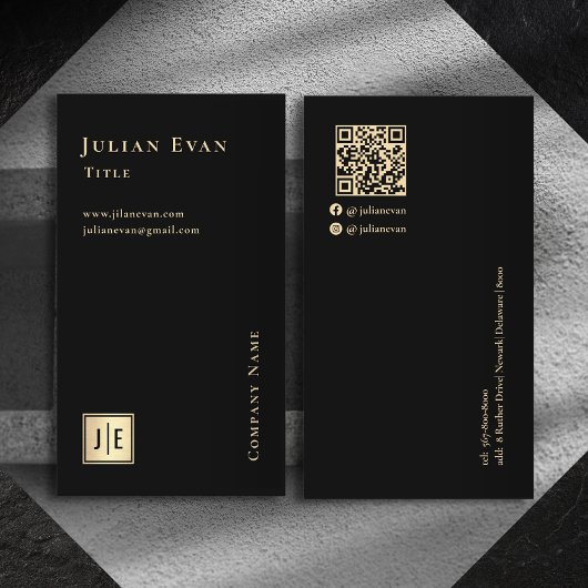 ブラックモダン金ゴールドルクスモノグラムビジネスカード 名刺