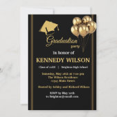 ブラックモダン金ゴールド卒業パーティー招待状 招待状 (正面)