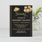 ブラックモダン金ゴールド卒業パーティー招待状 招待状 (スタンド正面)