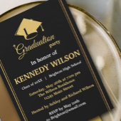 ブラックモダン金ゴールド卒業パーティー招待状 招待状