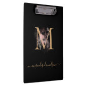 ブラックモダン金ゴールド赤面ピンクフローラモノグラムの クリップボード (右)