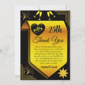ブラックモダン金ゴールド25結婚周年記念パーティー サンキューカード (正面)