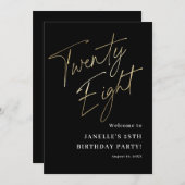 ブラックモダン金ゴールド28thバースデーパーティーへようこそ 招待状 (正面/裏面)