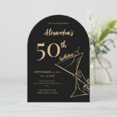 ブラックモダン金ゴールド50番目の誕生日カクテル 招待状 (スタンド正面)