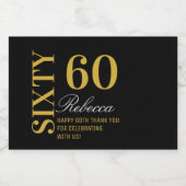 ブラックモダン金ゴールド60誕生日カクテルパーティーミニ スパークリングワインラベル (シングルラベル)