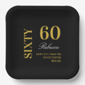 ブラックモダン金ゴールド60th誕生日カクテルパーティー ペーパープレート (正面)