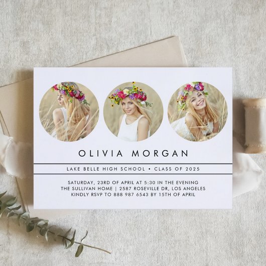 ブラックモダン3枚コラージュ卒業 招待状