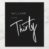 ブラックモダン30th30th誕生日パーティー ワインラベル (シングルラベル)