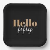 ブラックモダン50th誕生日ハローフィフティパーティー ペーパープレート (正面)