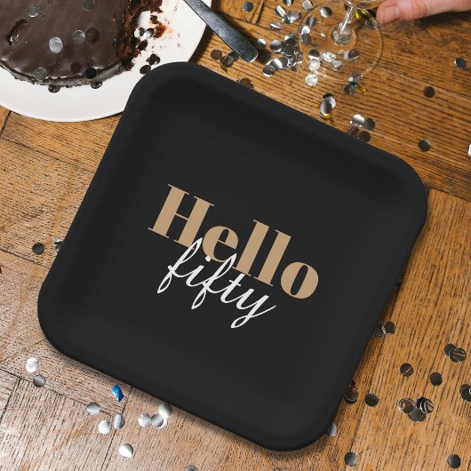 ブラックモダン50th誕生日ハローフィフティパーティー ペーパープレート