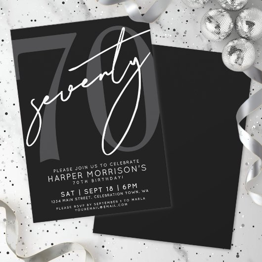 ブラックモダン70歳の誕生日パーティー 招待状
