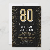 ブラックモダン80誕生日フォトサプライズパーティー 招待状 (正面)