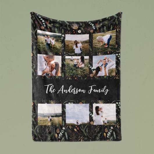 ブラックモダン9光水彩植物性フローラ フリースブランケット