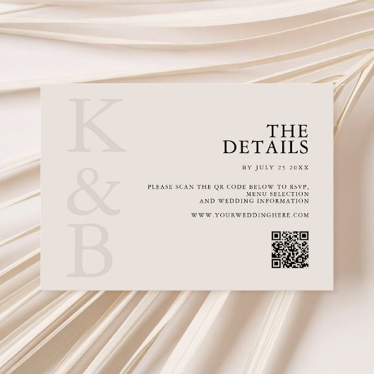 ブラックモダン&アイボリーモノグラムミニマル結婚リスト エンクロージャーカード