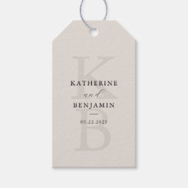 ブラックモダン&アイボリーモノグラムミニマル結婚リスト ギフトタグ