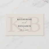 ブラックモダン&アイボリーモノグラムミニマル結婚リスト プレイスカード (正面)