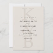 ブラックモダン&アイボリーモノグラムミニマル結婚リスト 招待状 (正面)