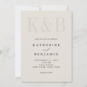 ブラックモダン&アイボリーモノグラムミニマル結婚リスト 招待状 (正面)