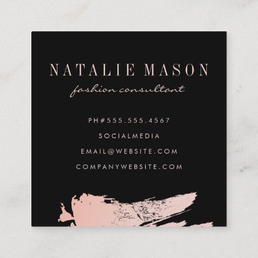 ブラックモダン/ピンクブラシ仕上げミニマル版モノグラム スクエア名刺 (裏面)