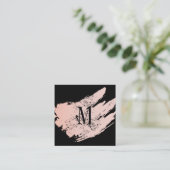ブラックモダン/ピンクブラシ仕上げミニマル版モノグラム スクエア名刺 (スタンド正面)