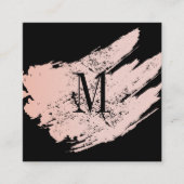 ブラックモダン/ピンクブラシ仕上げミニマル版モノグラム スクエア名刺 (正面)