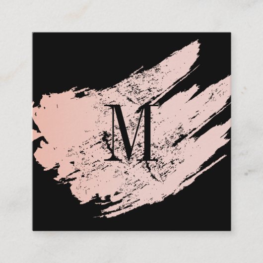 ブラックモダン/ピンクブラシ仕上げミニマル版モノグラム スクエア名刺 (正面)