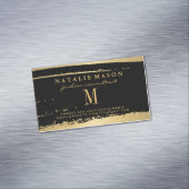 ブラックモダン/ブラッシング金ゴールドでミニマルなモノグラム マグネット名刺 (インサイチュ)