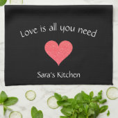 ブラックモダン・ラブ・ハート キッチンタオル (折り畳み)