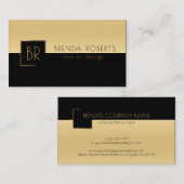 ブラックモダン&金ゴールドシャープ幾何デザイン 名刺 (正面/裏面)