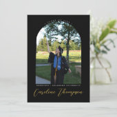 ブラックモダン&金ゴールドフォトアーチ卒業パーティー 招待状 (スタンド正面)