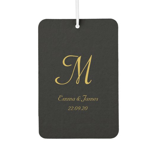 ブラックモダン&金ゴールドモノグラムスクリプト名カスタム カーエアーフレッシュナー (正面)