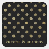 ブラックモダン&金ゴールド水玉模様結婚式の引き出物 スクエアシール (正面)