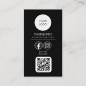 ブラックモダンQRコードソーシャルメディアの名刺 コーリングカード (正面)