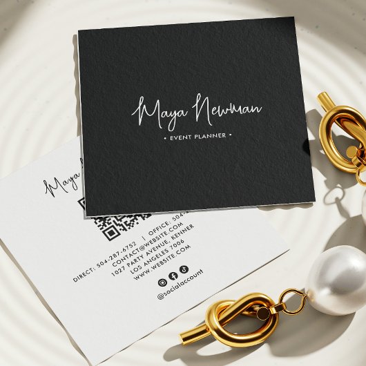 ブラックモダンQRミニマルコードプロフェッショナル スクエア名刺