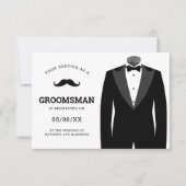ブラックモダンTuxedoのGroomsmanリクエスト 招待状 (正面)