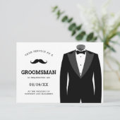 ブラックモダンTuxedoのGroomsmanリクエスト 招待状 (スタンド正面)