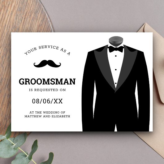 ブラックモダンTuxedoのGroomsmanリクエスト 招待状