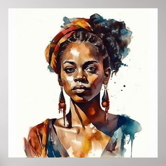 ブラックモデルボホハイファッション女性水色 ポスター (正面)