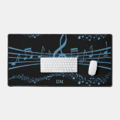 ブラックモノグラムに関するブルーミュージックノート デスクマット (キーボード&マウス)