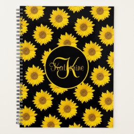 ブラックモノグラムに黄色のひまわり プランナー手帳