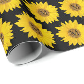 ブラックモノグラムに黄色のひまわり ラッピングペーパー (ロールコーナー)