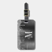 ブラックモノグラムのグリッタードリップメタル ラゲッジタグ (正面縦)