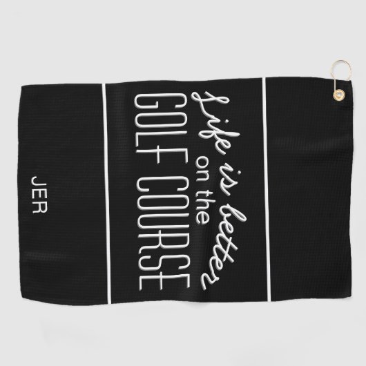 ブラックモノグラムのモダンゴルファーのライフはプロより優れている ゴルフタオル (横)