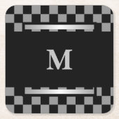 ブラックモノグラムの市松模様に紙コースター スクエアペーパーコースター (正面)