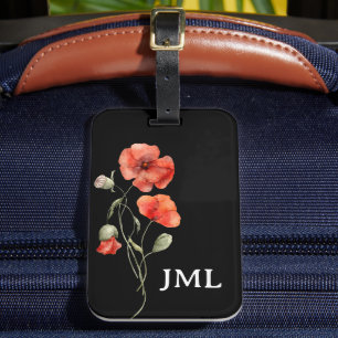 ブラックモノグラムの水彩ポピー ラゲッジタグ