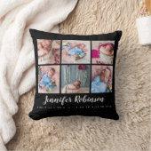 ブラックモノグラムの誕生Statブラックフォトコラージュ クッション (ブランケット)